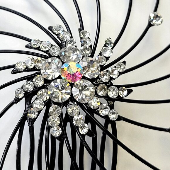 Bride Wedding Hair Pins Black Crystal Hairpins Bridal Hair Accessories Jewelry - Picture 4 of 11